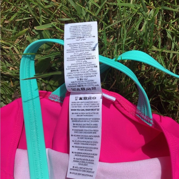 NWOT Mini Boden Cross-back One Piece Swimsuit Pink Gold Foil Spots 13-14 years - Picture 3 of 5